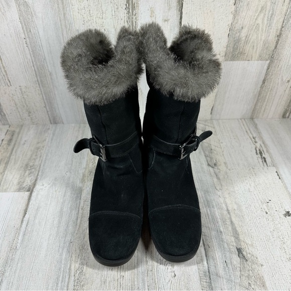 Bass Tempest Black Suede H2O-Resist Pull on Ankle Winter Boots #229 - Picture 11 of 12